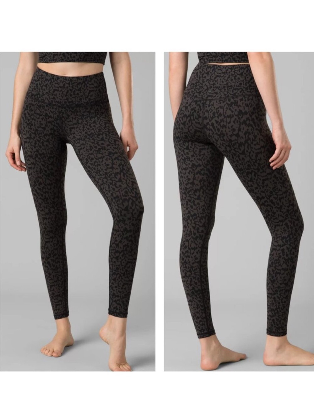 PRANA Chakara Mid Rise Legging Dark Iron Wild Black Gray Leopard Print Small NEW